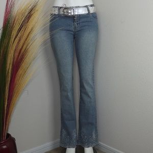 Light Wash Blue Denim Jeans With Belt